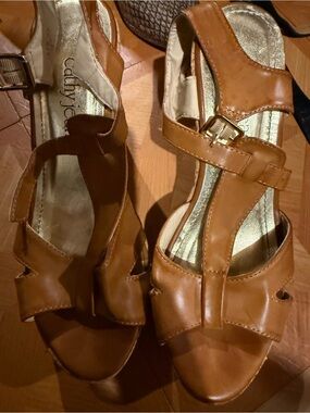 Cathy Jean Tan Brown Leather Strappy Sandals